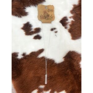 Justin Silver Tone Western Sunburst Hammered Bar Pendant Necklace